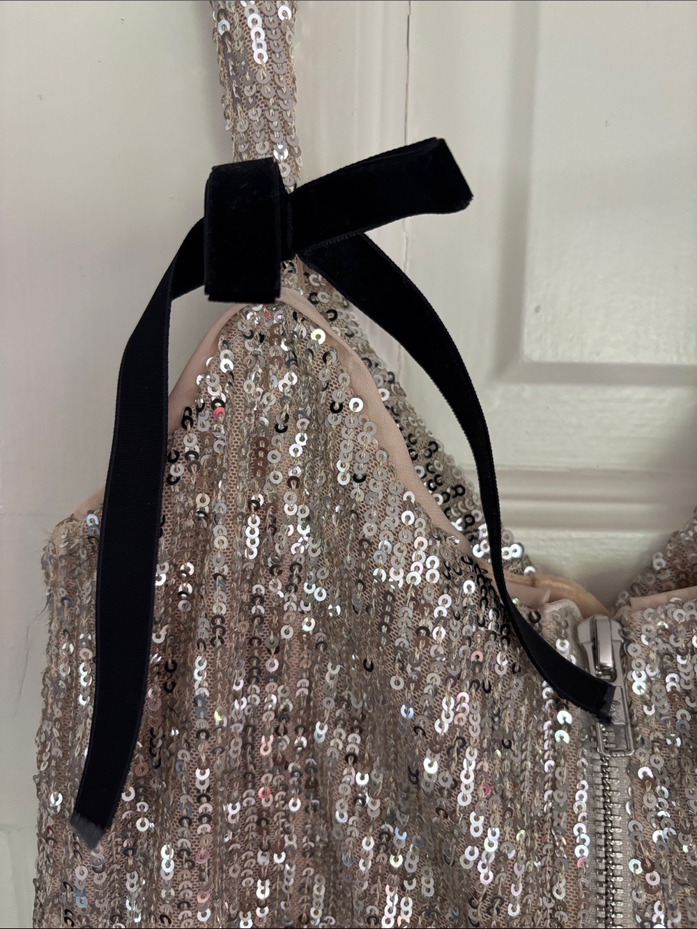 For Love and Lemons Sequin Party Dress with Black Bow Straps - Picture 3 of 7